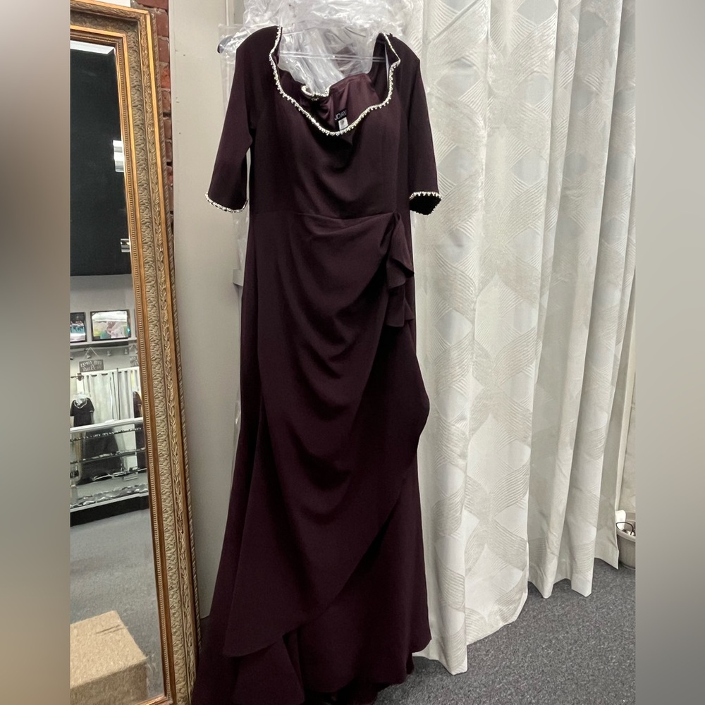 Jovani 23190 Plum Fitted Three Quarter Sleeve Evening Gown - Picture 3 of 6